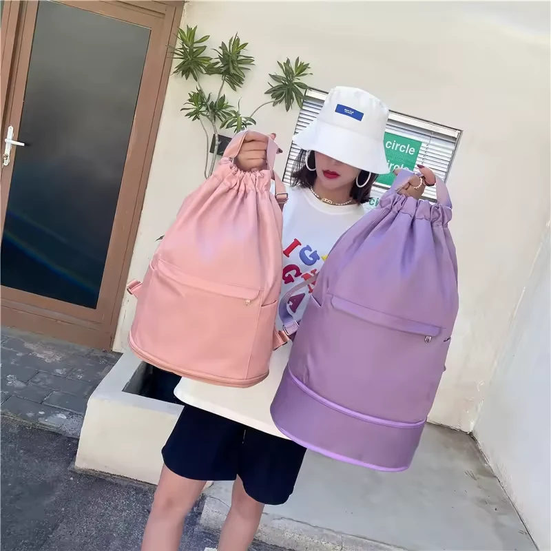 Nylon Drawstring Travel Backpack with Front Dry-Wet Pocket product reference image