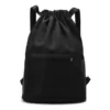 Nylon Drawstring Travel Backpack with Front Dry-Wet Pocket Black color SKU reference