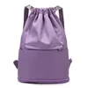 Nylon Drawstring Travel Backpack with Front Dry-Wet Pocket Purple color SKU reference