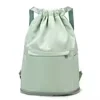 Nylon Drawstring Travel Backpack with Front Dry-Wet Pocket Green color SKU reference