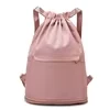 Nylon Drawstring Travel Backpack with Front Dry-Wet Pocket Pink color SKU reference