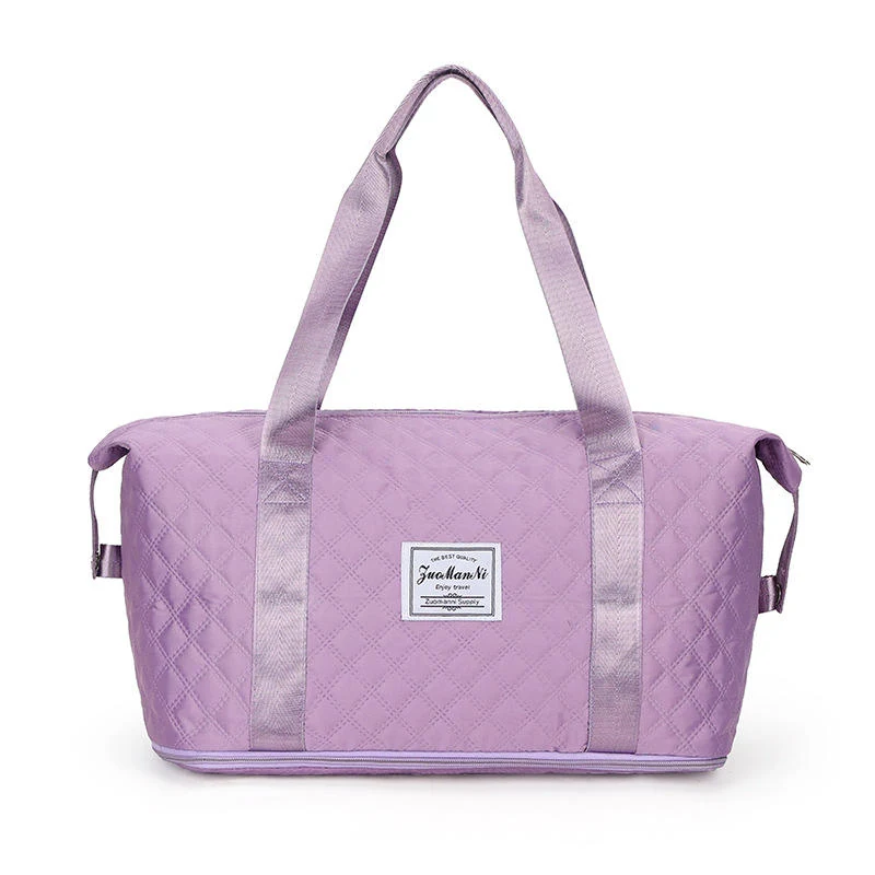 Quilted Expandable Nylon Weekender Tote with Trolley Holder Purple color SKU reference