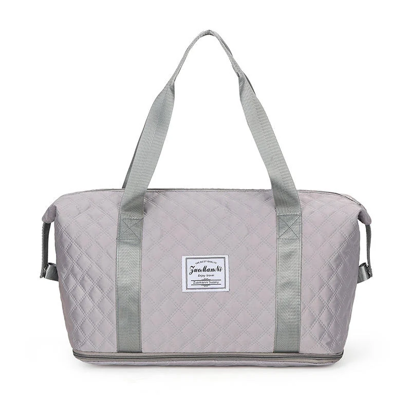 Quilted Expandable Nylon Weekender Tote with Trolley Holder Grey color SKU reference