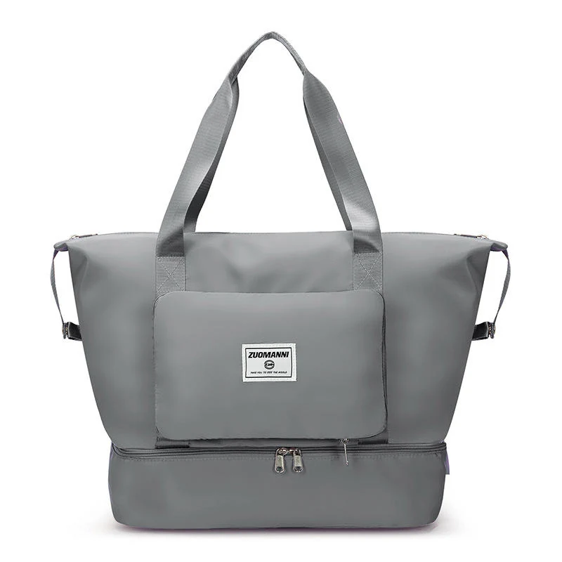 Foldable Nylon Gym Tote with Dry-Wet and Shoe Pockets Dark grey color SKU reference