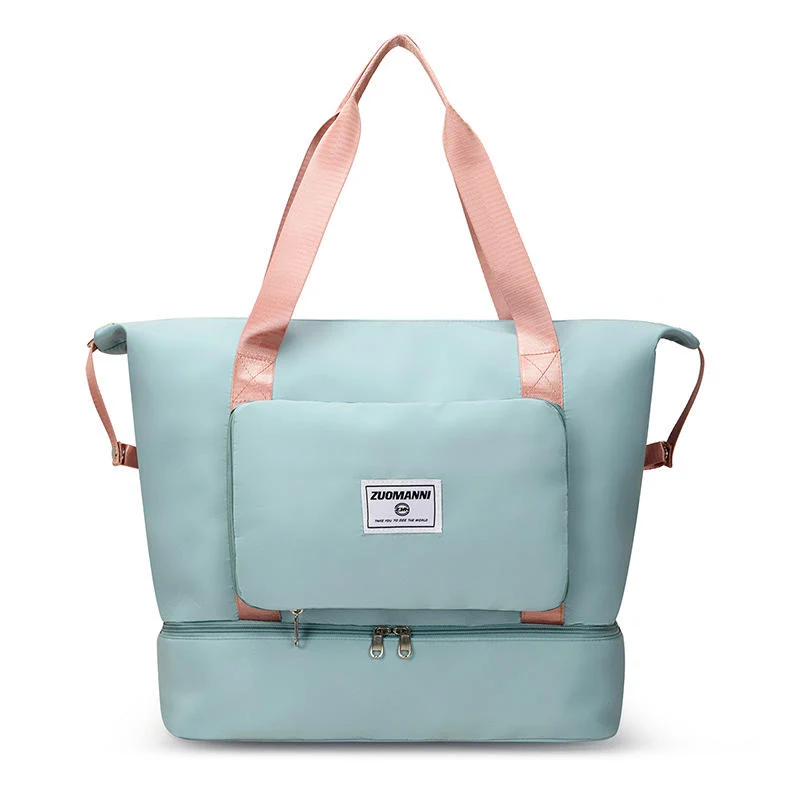 Foldable Nylon Gym Tote with Dry-Wet and Shoe Pockets Green color SKU reference