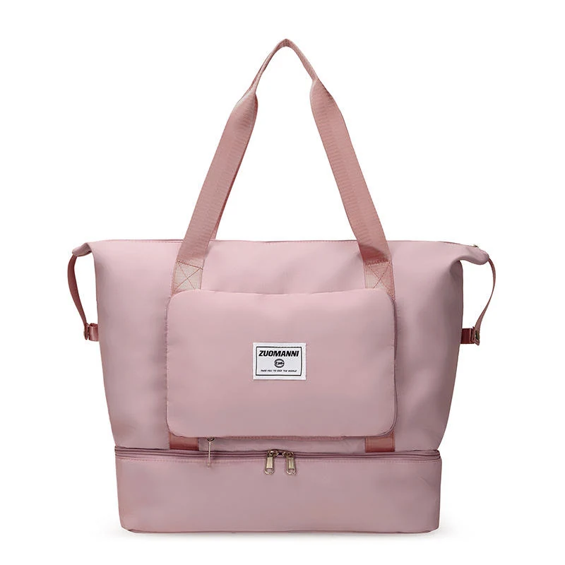 Foldable Nylon Gym Tote with Dry-Wet and Shoe Pockets Pink color SKU reference