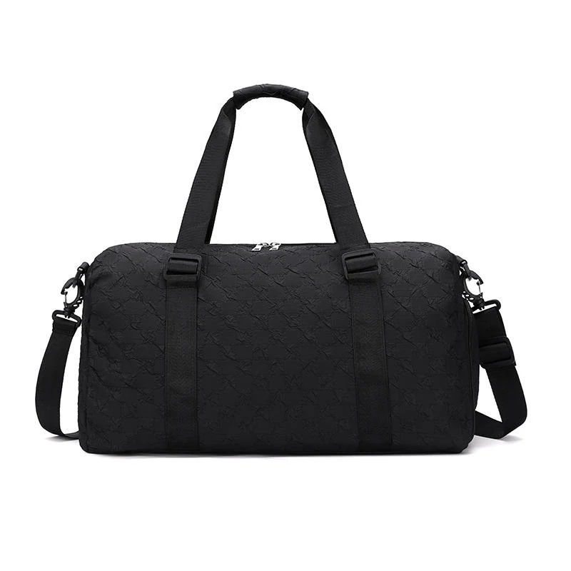 Wrinkle-Lattice Nylon Travel Duffel with Shoe Storage Black color SKU reference