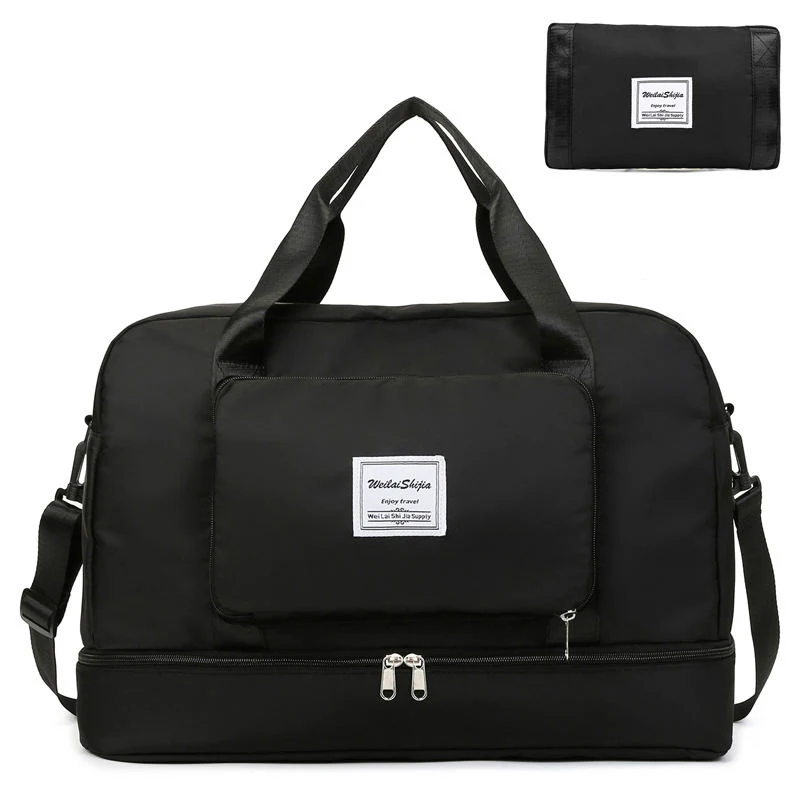Foldable Gym & Travel Duffel with Shoe Compartment Black color SKU reference