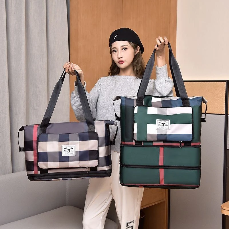 Plaid Expandable Foldable Nylon Travel Duffel product reference image