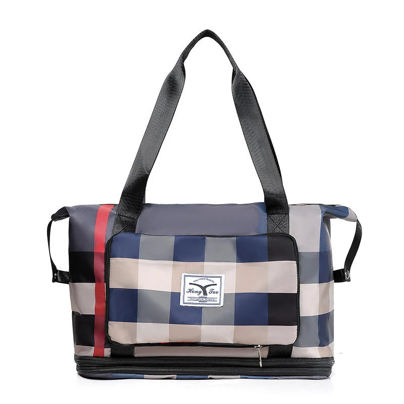 Plaid Expandable Foldable Nylon Travel Duffel Black color SKU reference