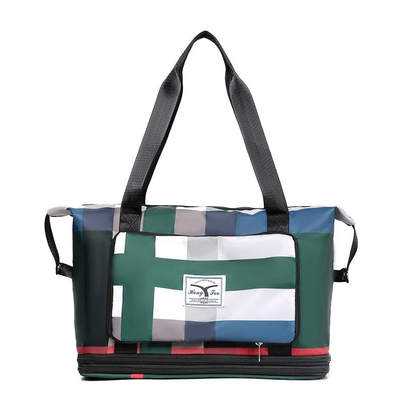 Plaid Expandable Foldable Nylon Travel Duffel Green color SKU reference