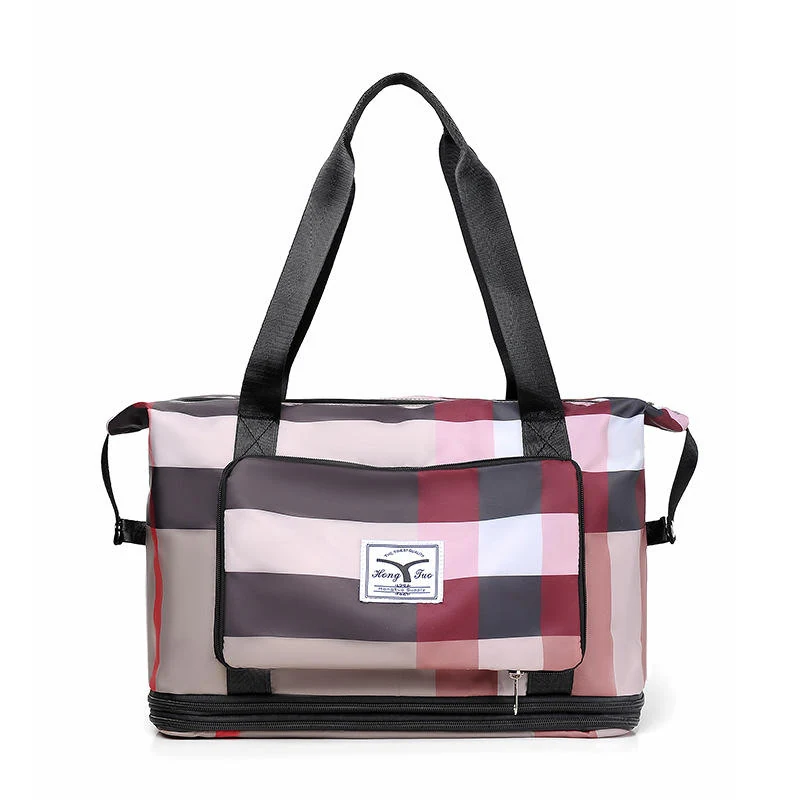 Plaid Expandable Foldable Nylon Travel Duffel Khaki color SKU reference