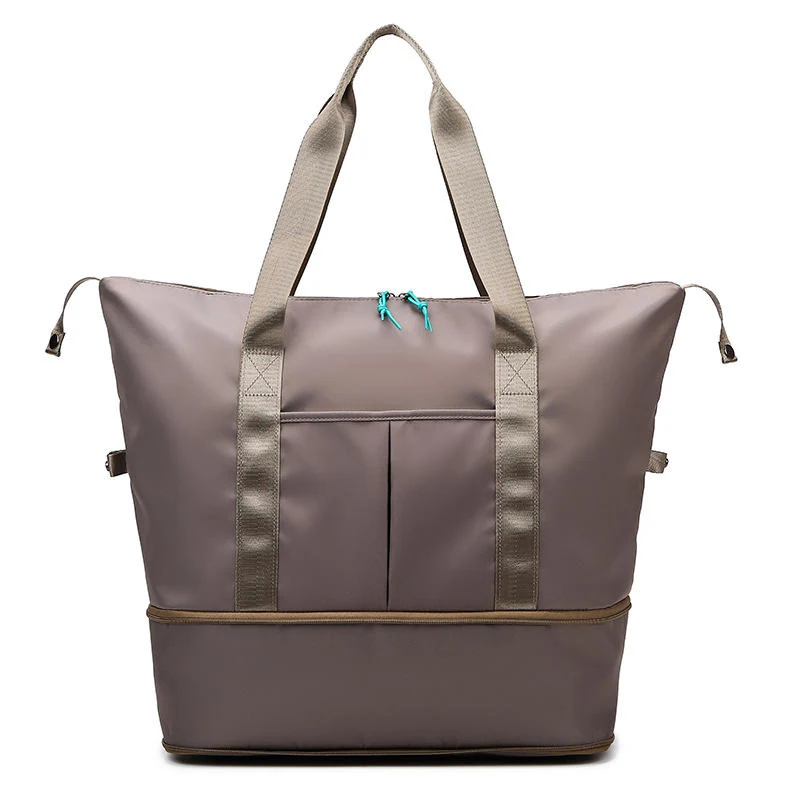 Expandable Nylon Gym Tote with Double Zippers and Trolley Holder Khaki color SKU reference