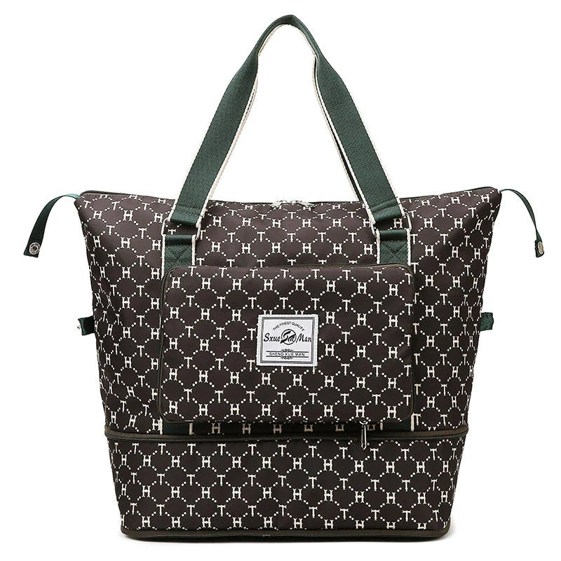 Foldable Printed Nylon Gym & Travel Duffel Black color SKU reference