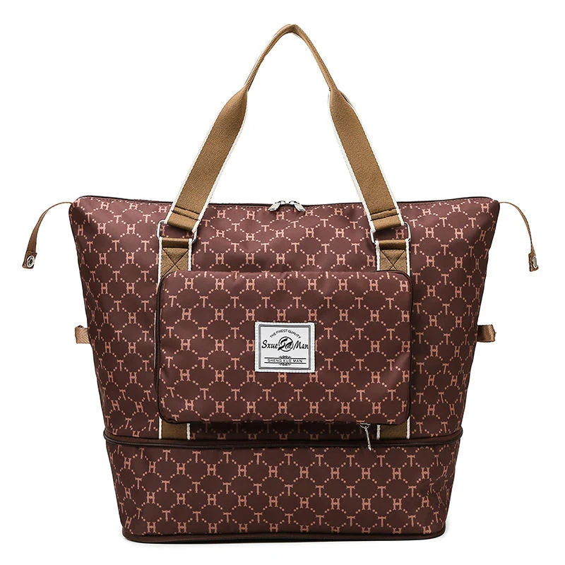 Foldable Printed Nylon Gym & Travel Duffel Coffee color SKU reference