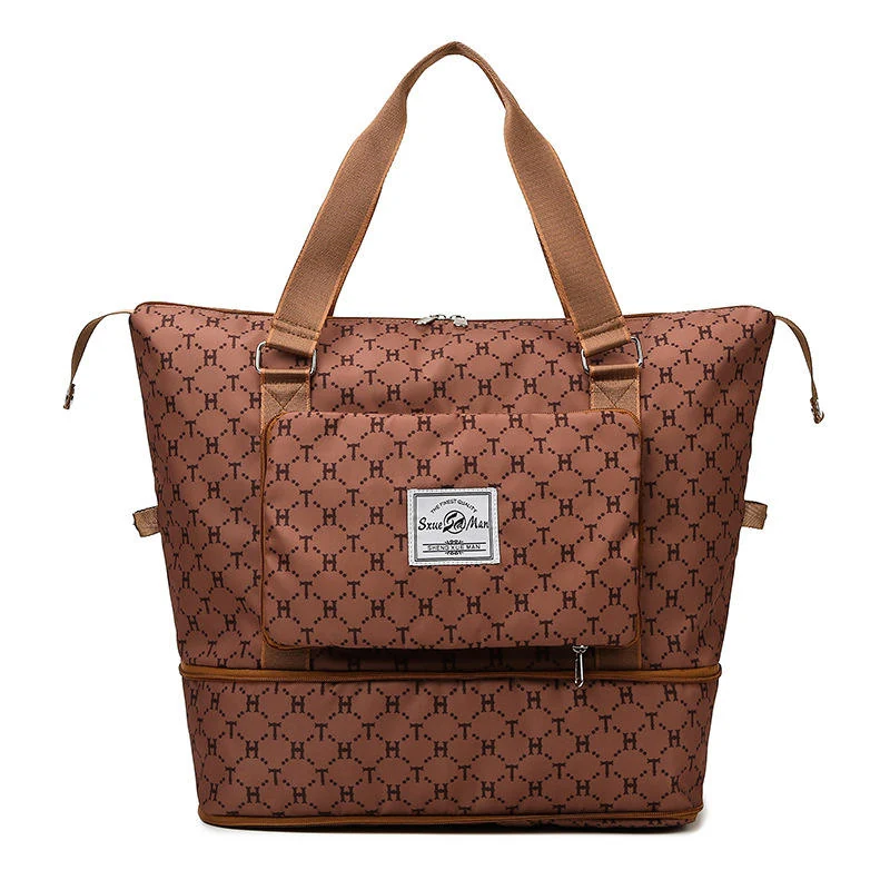 Foldable Printed Nylon Gym & Travel Duffel Brown color SKU reference