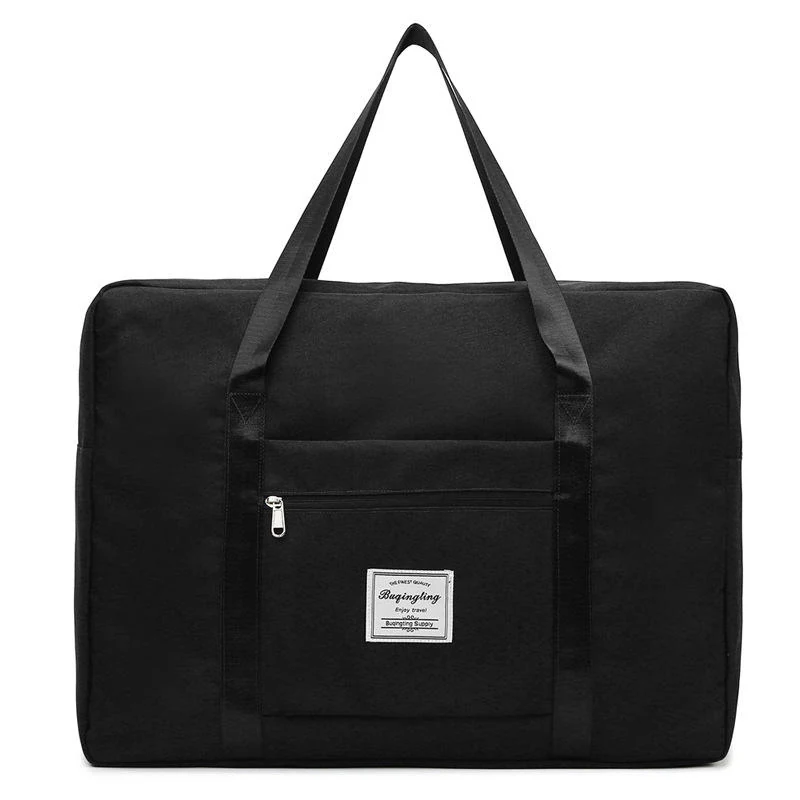 Square Nylon Travel Tote with Zipper Pocket and Trolley Holder Black color SKU reference