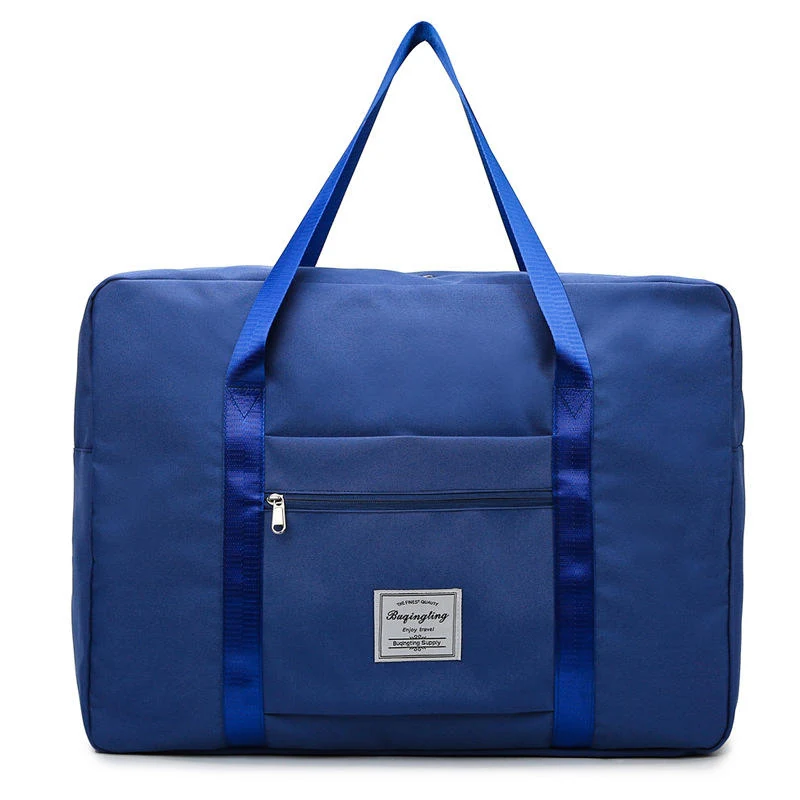 Square Nylon Travel Tote with Zipper Pocket and Trolley Holder Blue color SKU reference