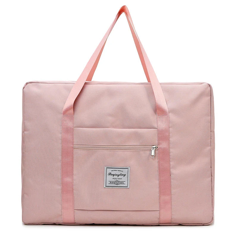 Square Nylon Travel Tote with Zipper Pocket and Trolley Holder Pink color SKU reference