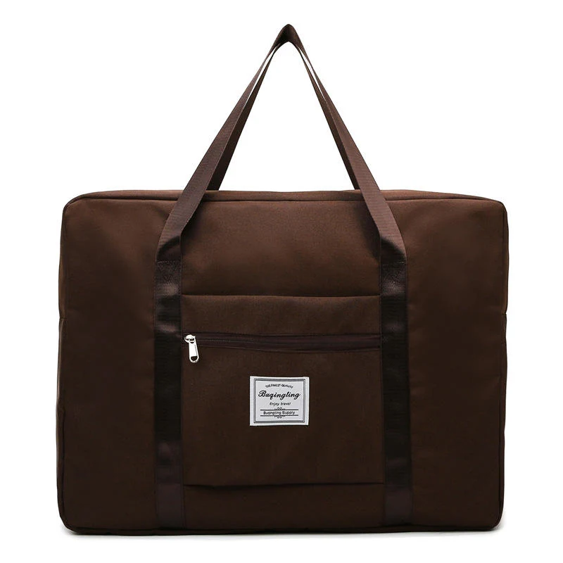 Square Nylon Travel Tote with Zipper Pocket and Trolley Holder Deep brown color SKU reference