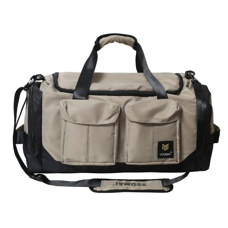 Large Travel Bag with Shoe Compartment and Outer Pocket Khaki color SKU reference