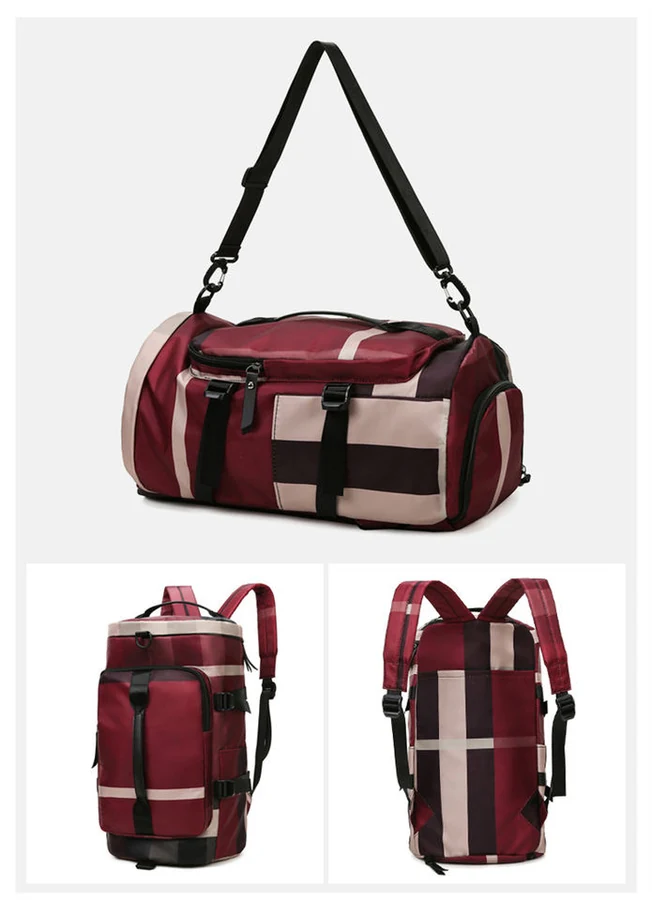 Plaid Travel Bag with Laptop and Shoe Storage Red color SKU reference