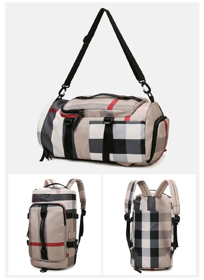Plaid Travel Bag with Laptop and Shoe Storage Khaki color SKU reference