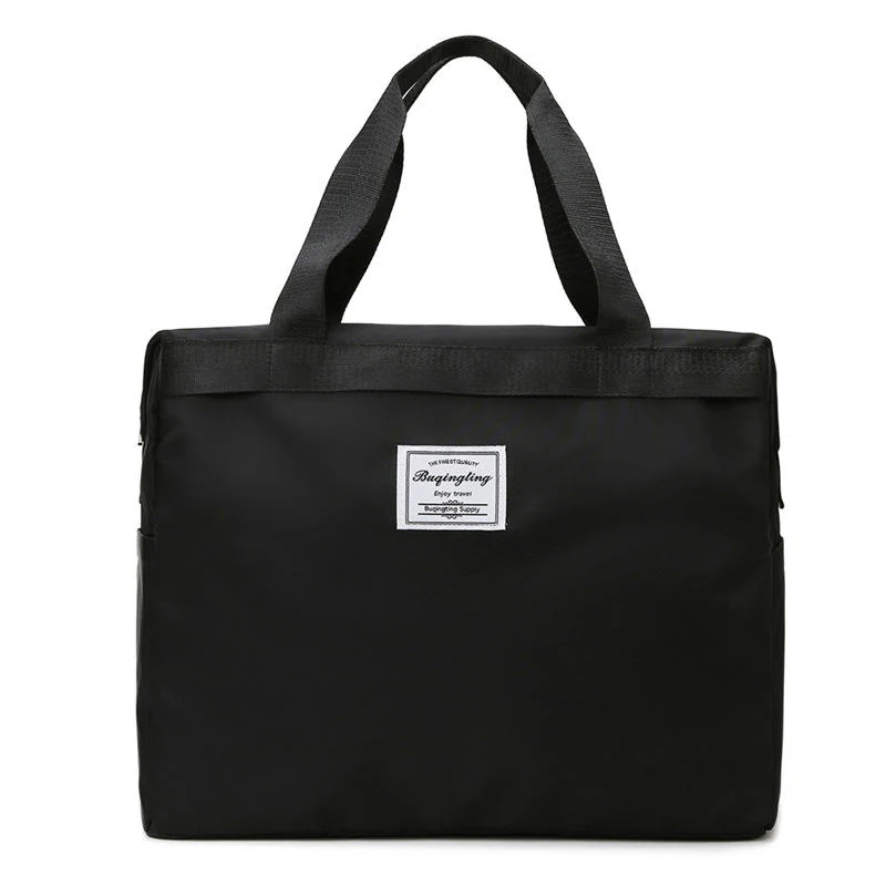 Nylon Travel Tote with Wide Handles and Wet-Dry Pocket Black color SKU reference