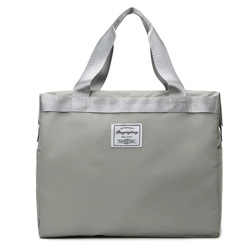 Nylon Travel Tote with Wide Handles and Wet-Dry Pocket Gray color SKU reference