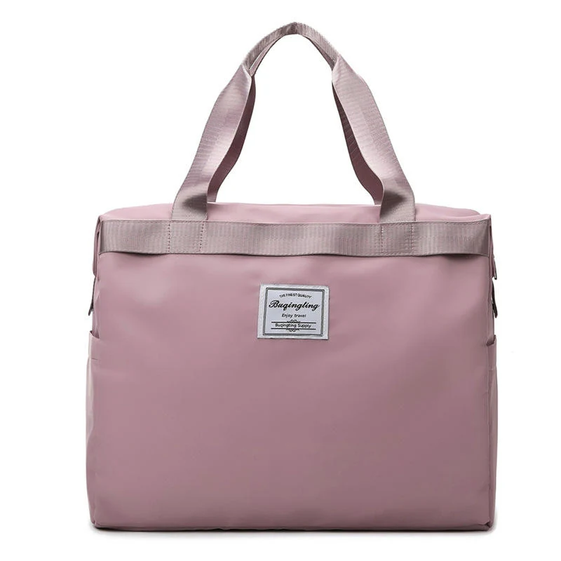 Nylon Travel Tote with Wide Handles and Wet-Dry Pocket Pink color SKU reference