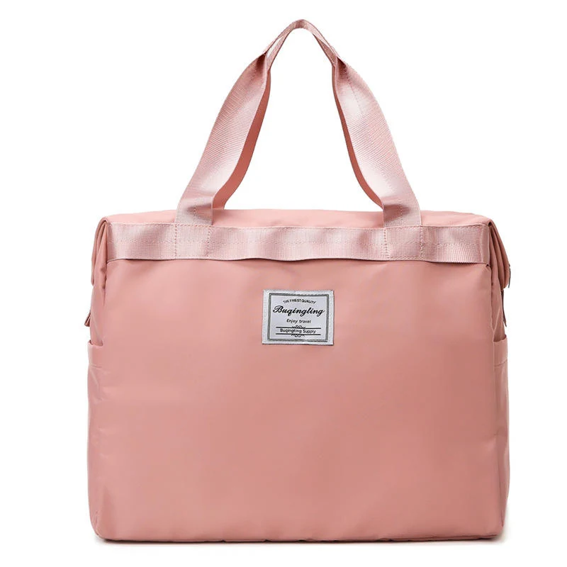 Nylon Travel Tote with Wide Handles and Wet-Dry Pocket Light pink color SKU reference