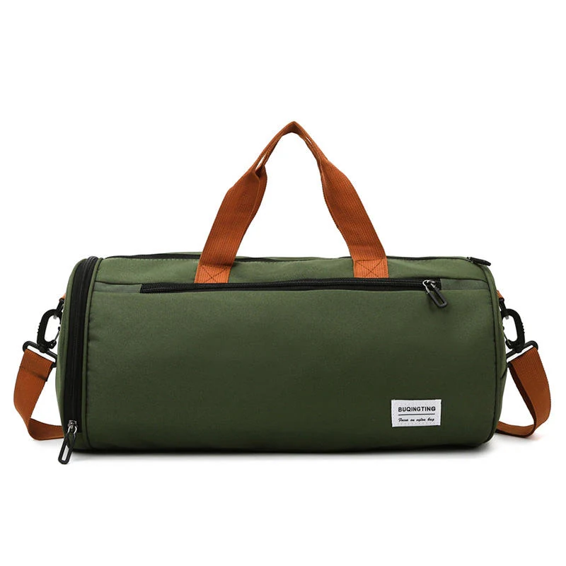Cylindrical Nylon Gym & Travel Duffel with Shoe Compartment Green color SKU reference