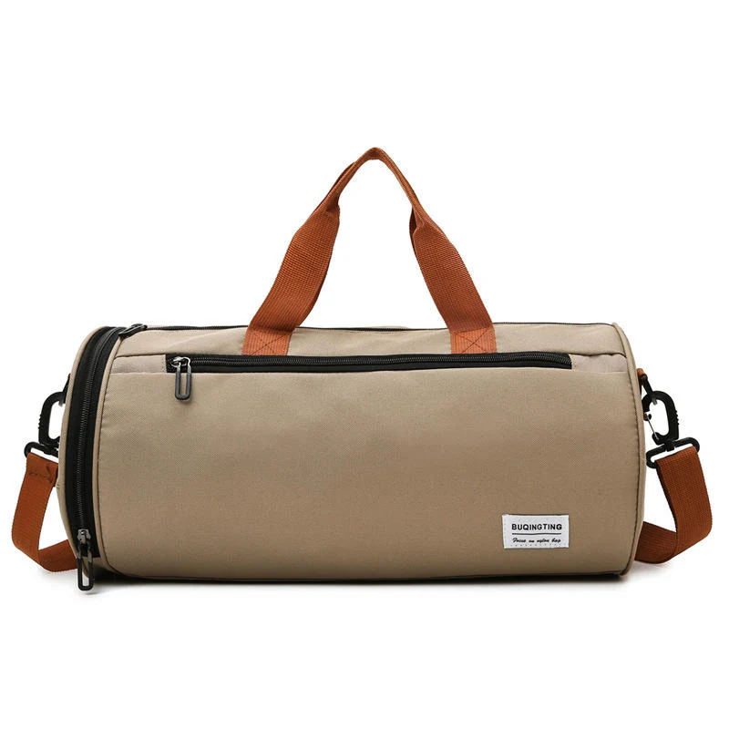 Cylindrical Nylon Gym & Travel Duffel with Shoe Compartment Khaki color SKU reference