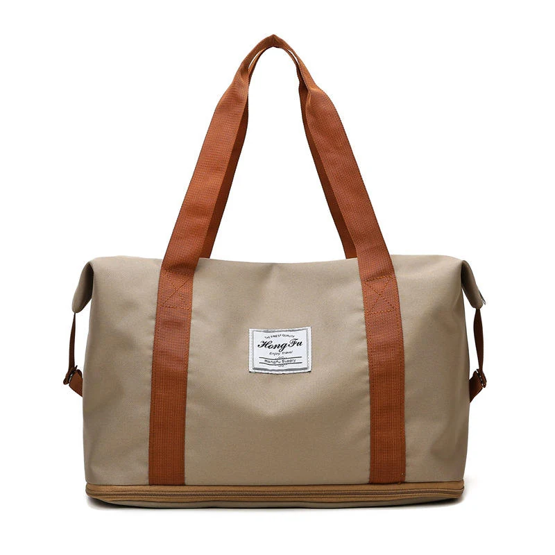 Expandable Travel & Gym Duffel with Dry-Wet Pocket Khaki color SKU reference
