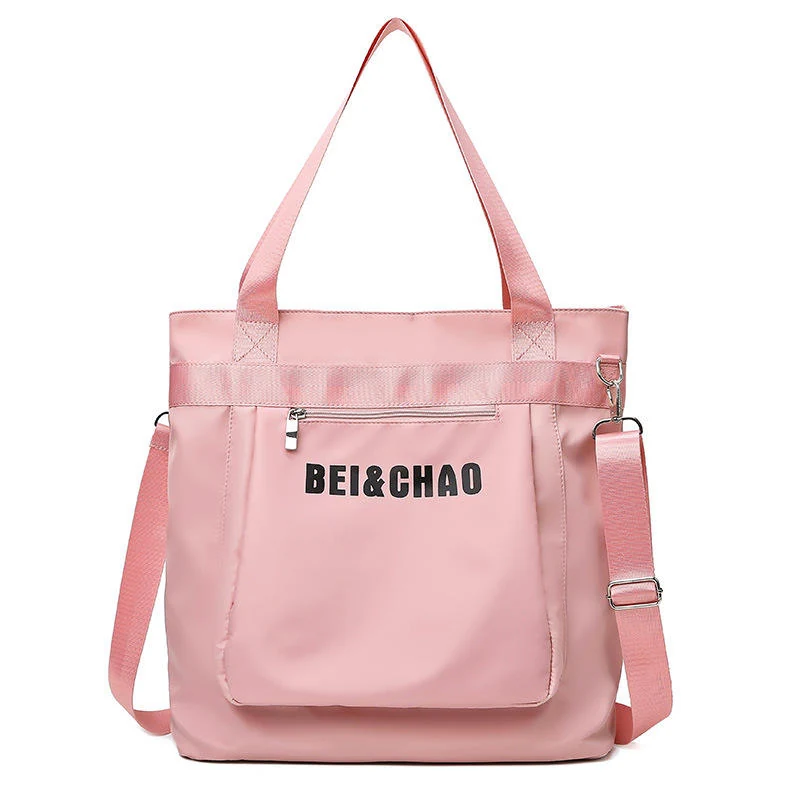 Nylon Gym & Travel Tote with External Zipper Pocket Pink color SKU reference
