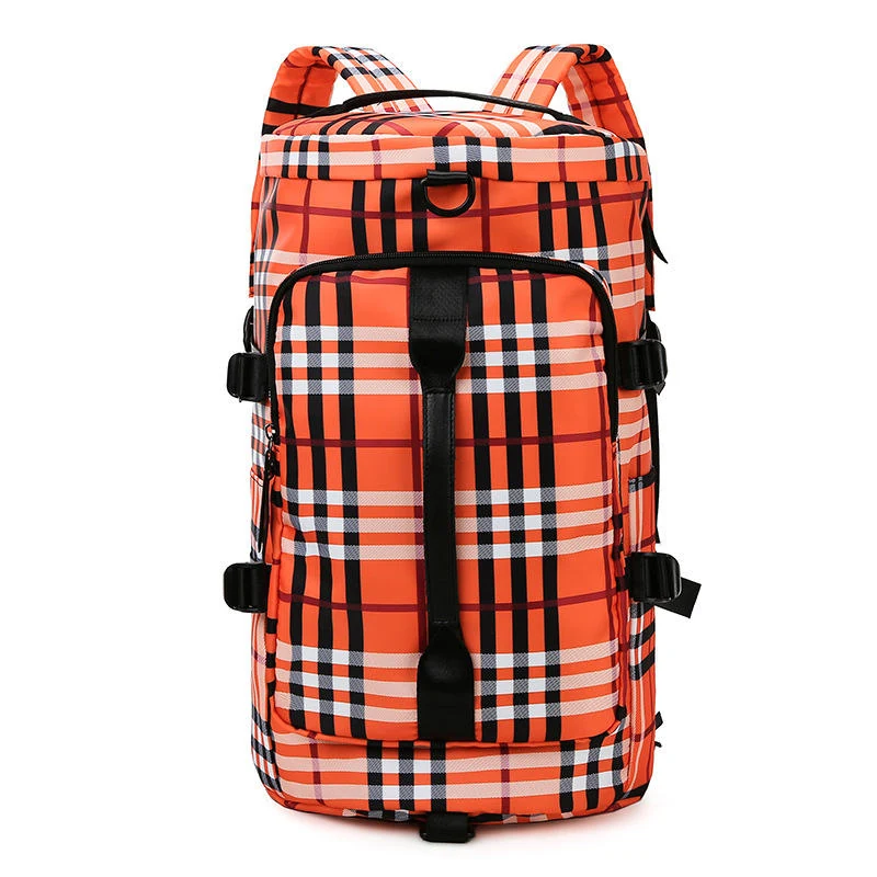 Plaid Gym & Travel Bag with Shoe Compartment Orange color SKU reference