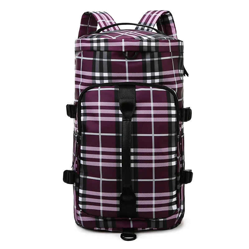 Plaid Gym & Travel Bag with Shoe Compartment Purple color SKU reference