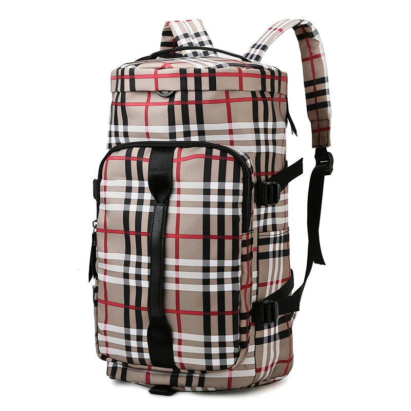 Plaid Gym & Travel Bag with Shoe Compartment Khaki color SKU reference