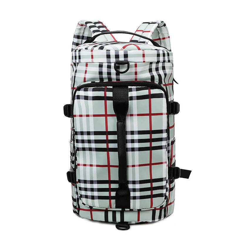 Plaid Gym & Travel Bag with Shoe Compartment Light green color SKU reference