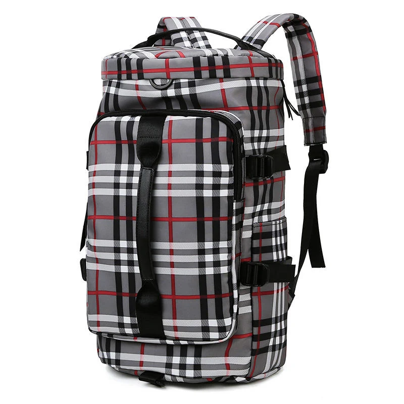 Plaid Gym & Travel Bag with Shoe Compartment Light gray color SKU reference