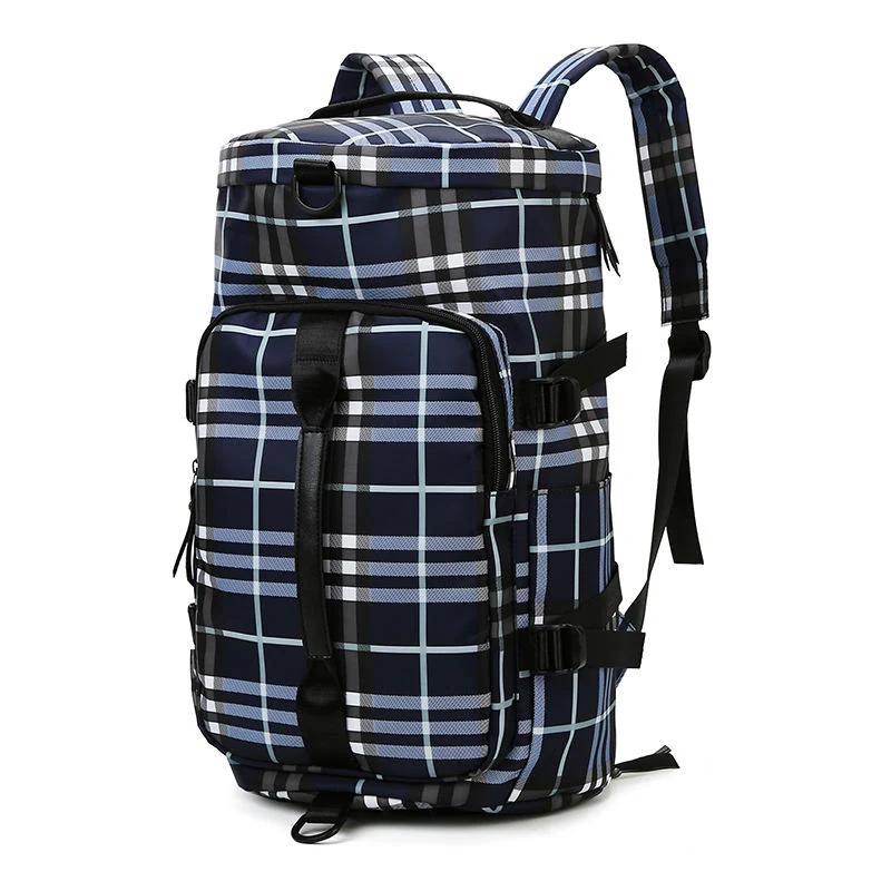 Plaid Gym & Travel Bag with Shoe Compartment Deep blue color SKU reference