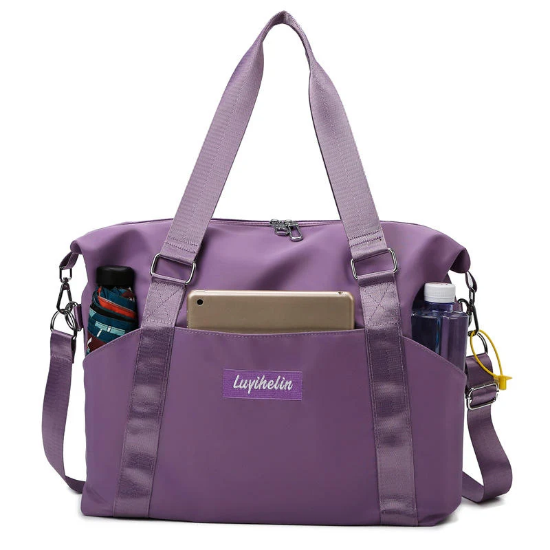 Foldable Nylon Gym Duffel with Luggage Sleeve Purple color SKU reference