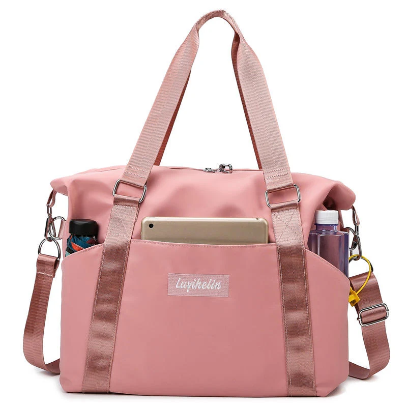 Foldable Nylon Gym Duffel with Luggage Sleeve Pink color SKU reference