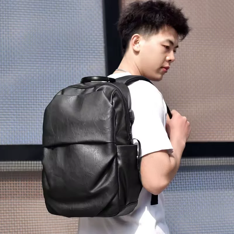 Marbled PU Leather Laptop Backpack with Front Magnetic Pocket product reference image