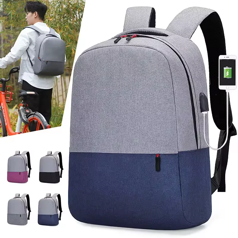 Color-Block Nylon Laptop Backpack with Dual-Zip Access product reference image