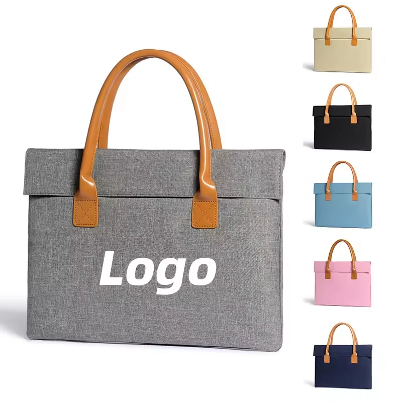 15-Inch Nylon Laptop Tote with Magnetic Flap and PU Handles product reference image