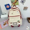 Color-Block School Backpack with Mesh Pocket and Duck Charm White color SKU reference