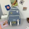 Color-Block School Backpack with Mesh Pocket and Duck Charm Sky Blue color SKU reference