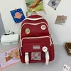 Color-Block School Backpack with Mesh Pocket and Duck Charm Red color SKU reference