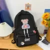 Cartoon Bear School Backpack with Double Zips and Elastic Side Pockets Black color SKU reference